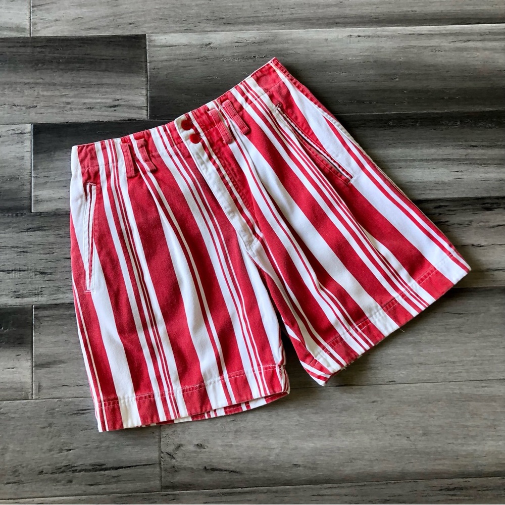 Vintage 1990s Basic Editions High Rise Pleated Red & White Striped Shorts